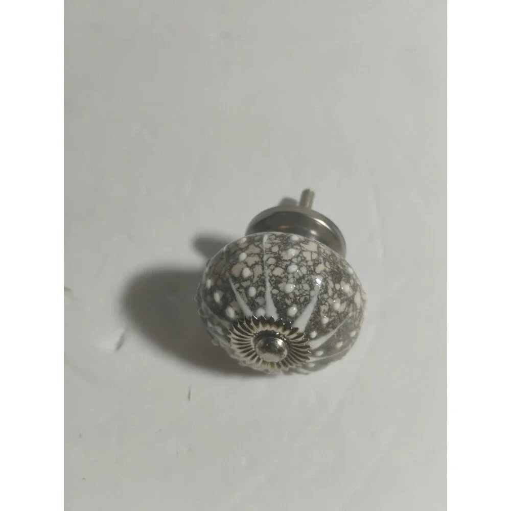 Lot of 5 Sea Urchin Ceramic Drawer Knob Pulls Gray White Beige Silver 1.5